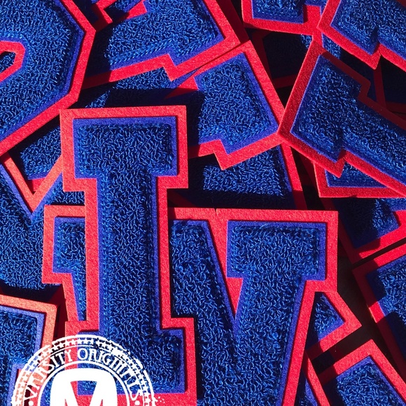 Royal Blue/Scarlet Red 6” Chenille Varsity Letter Patches / A-Z Available - Picture 1 of 4